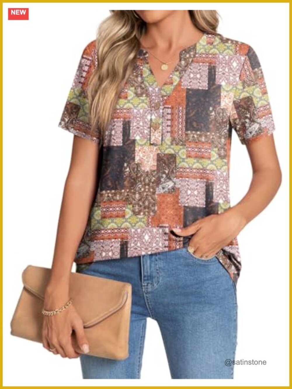 Women's Short Sleeve V-Neck Henley Tunic Top Summer Blouse with Buttons